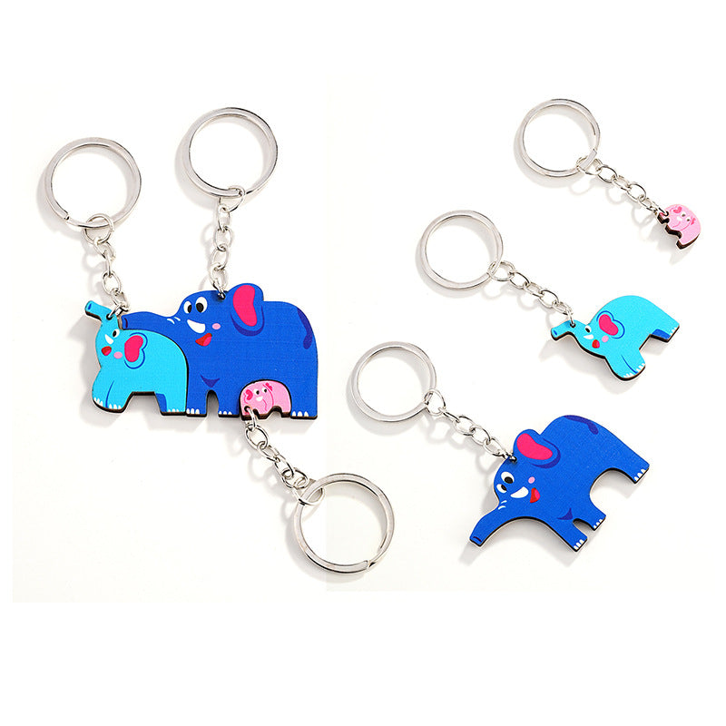 Wholesale Elephant Parent-child Interactive Wooden Keychain for A Family of Three